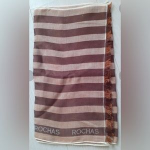 SCARF Rochas Brown Tan Beige 13.4 x 55.1 Inches Silk Linen Cotton NEW